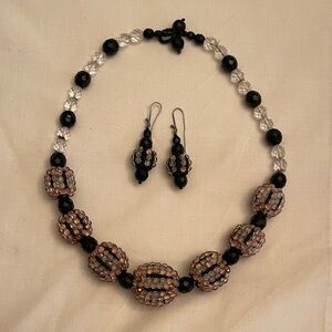 Chic Black and Silver Beaded Necklace and earrings set